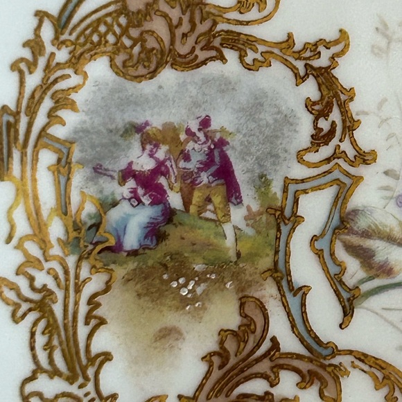 VTG Limoges France Courting Couple Scene Decorative Gold Trim Plates Set of 3 - Picture 3 of 8